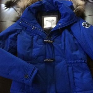 Royal Blue Abercrombie & Fitch Hooded Puffer Coat
